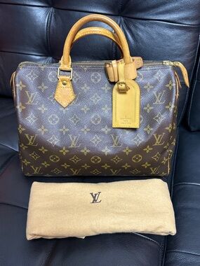Louis Vuitton Speedy 30 Monogram Canvas Dusty & Luggage Tag